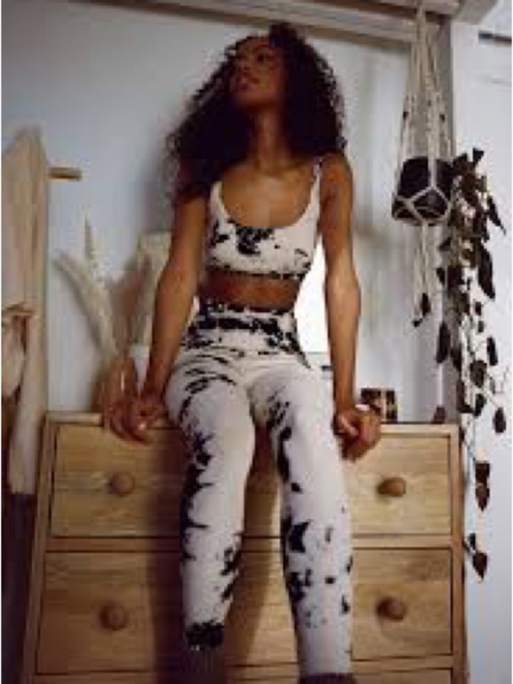 Year of Ours Black & White Tie-Dye Ribbed Sports Bra and High-Waist Leggings Set